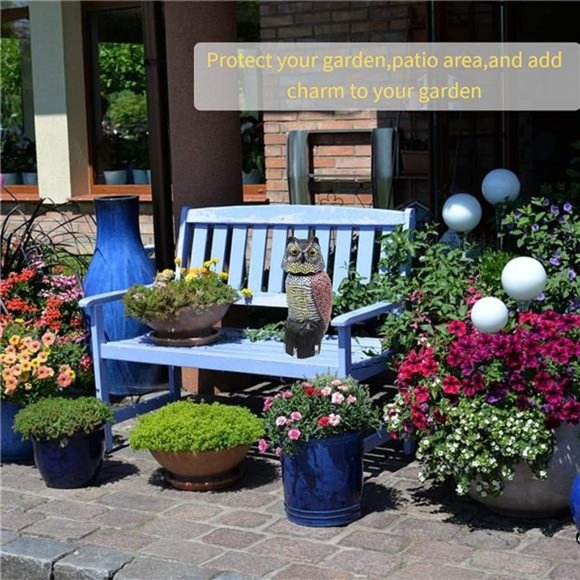 Owl Decoy to Scare Birds w/ Rotating Head, Waterproof Owl Scarecrow Bird Control - Picture 5 of 7